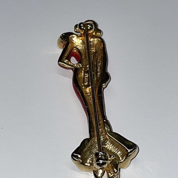L’Officiel Italy Laura Fabbri Red Enamel Crystal Woman in Gown Brooch Pin - Picture 4 of 7